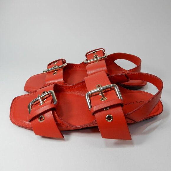 FREE PEOPLE Blossom Buckle Flat SANDALS Size 6.5 Salsa Red Leather NEW $138 - Picture 5 of 12